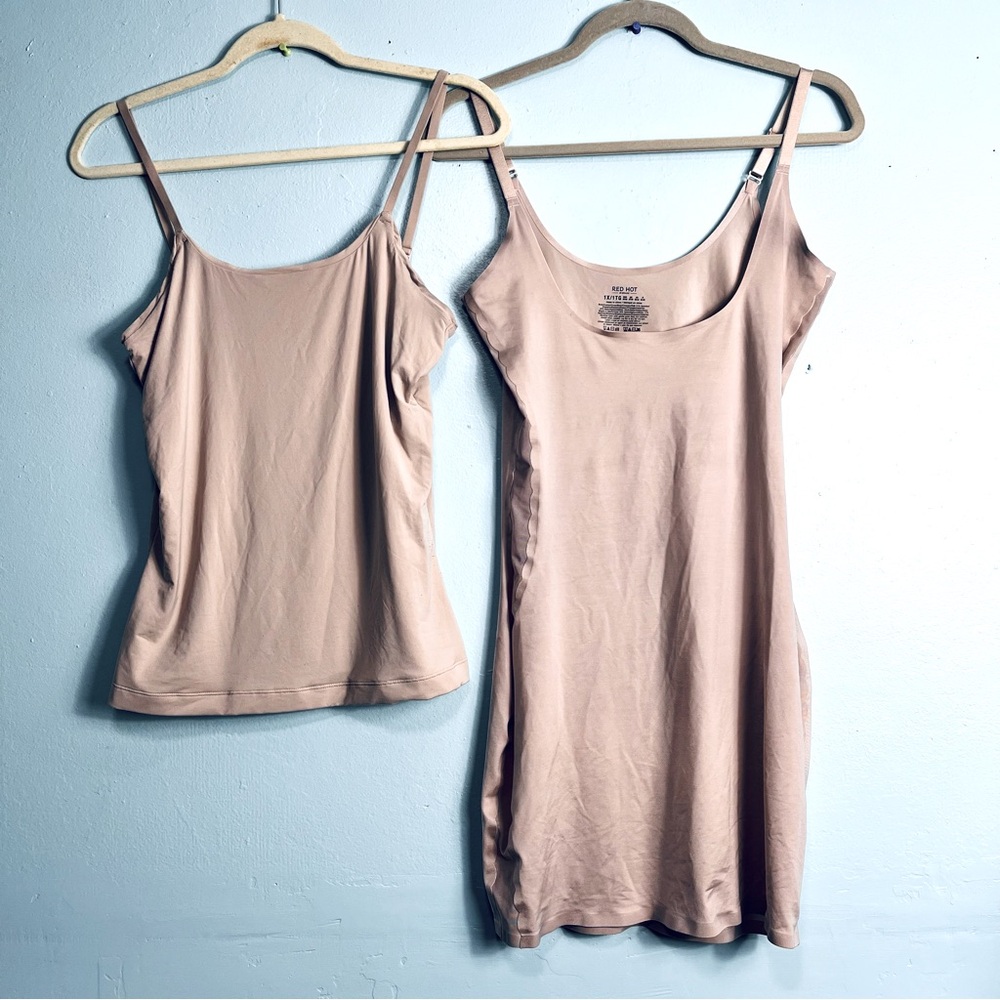 Spanx Red Hot Sz XL nude beige open bust full slip & tank top adjustable straps
